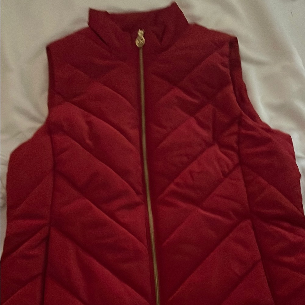 Michael Kors Red Quilted Vest with Stand-Up Collar
